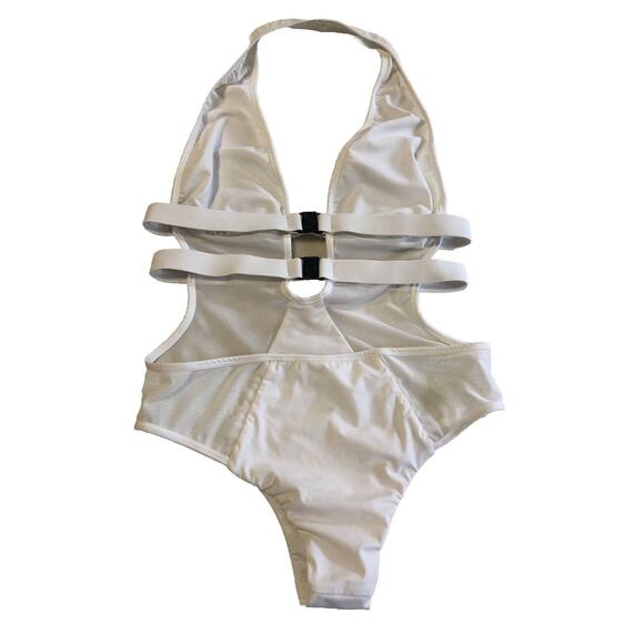 FELLA FINN ONE PIECE SWIMSUIT USED SZ medium White Strappy Mesh Sexy - Picture 6 of 9